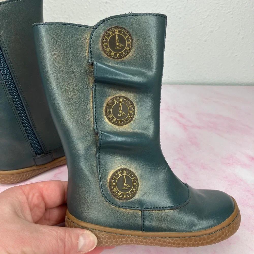 Livie & Luca Tiempo‎ Boots Tall Blue Gold Shimmer Side Zipper Size 5 Toddler